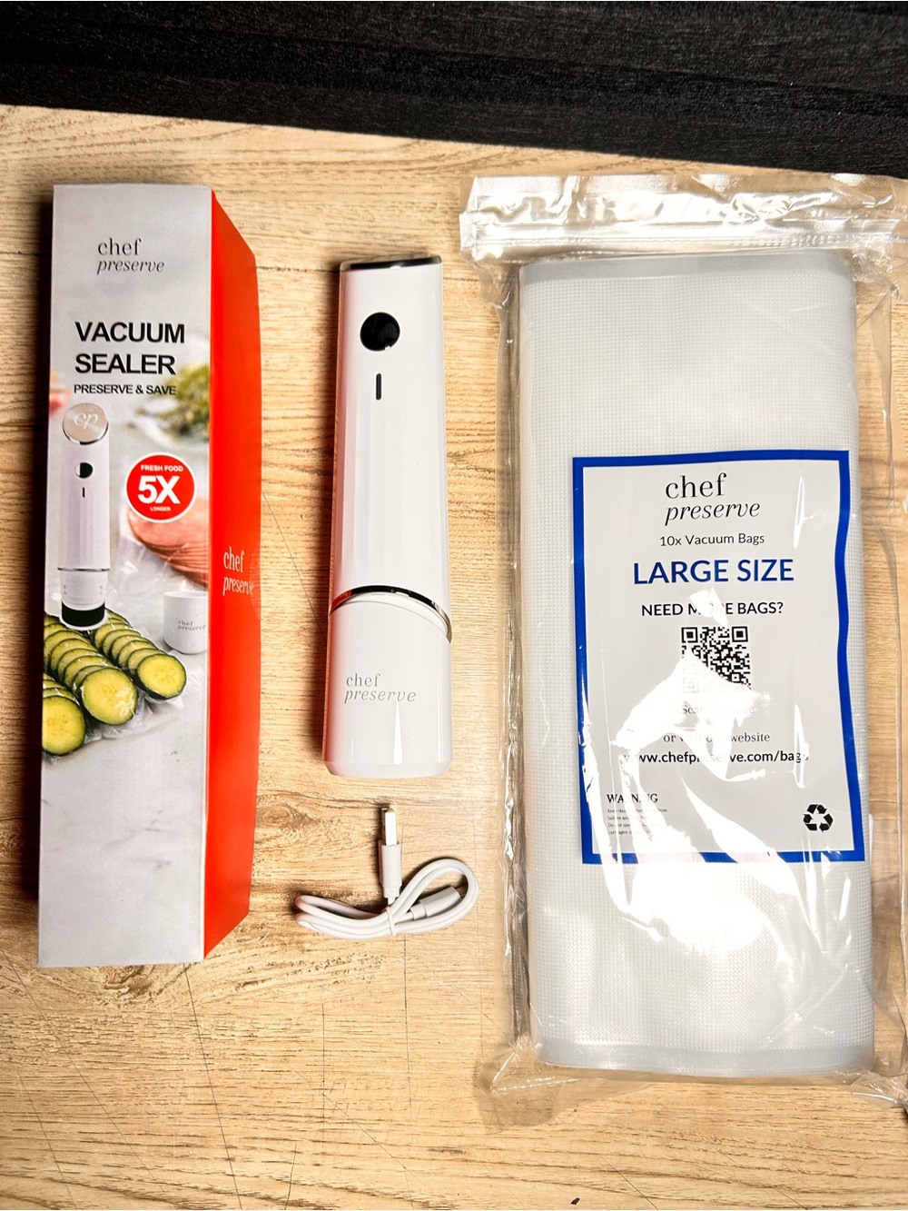 Chef preserve compact vacuum sealer with 10 new large reusable bags
